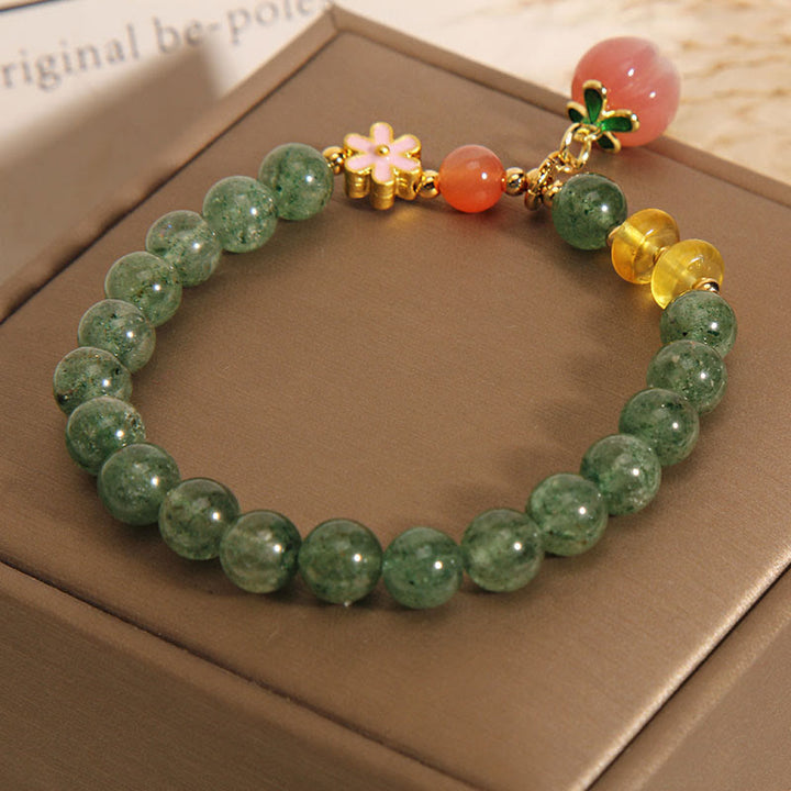Buddha Stones Natuurlijke groene aardbeikwarts armband met liefdesperzik Armband - image 3