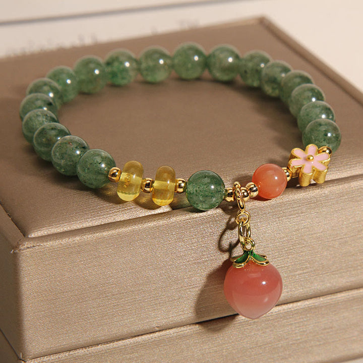 Buddha Stones Natuurlijke groene aardbeikwarts armband met liefdesperzik Armband - image 1