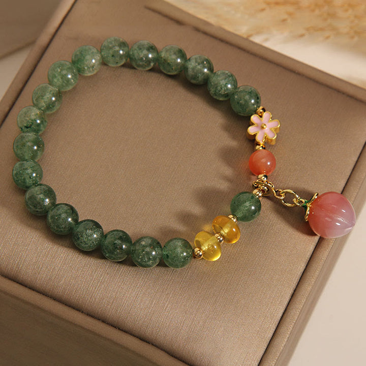 Buddha Stones Natuurlijke groene aardbeikwarts armband met liefdesperzik Armband - image 4