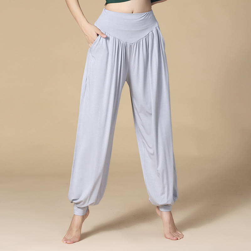 Buddha Stones Effenkleurige Modal Yoga Dans Harembroek met Hoge Taille en Zakken - Grijs - US14, UK/AU18, EU46 (3XL) - image 0
