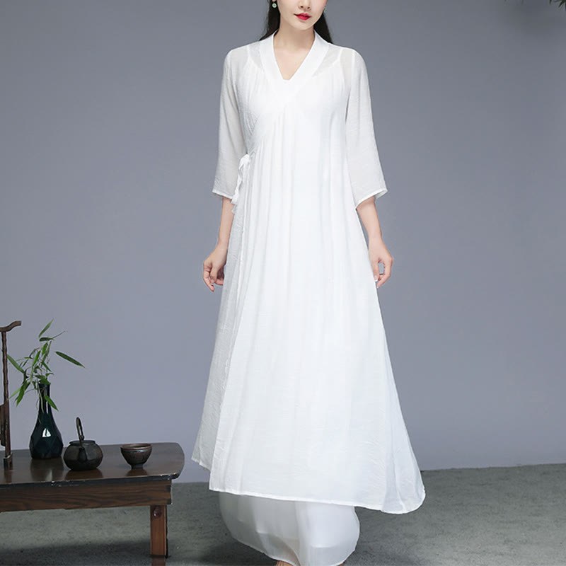 Buddha Stones Hanfu-stijl Midi -jurk met wijde pijpen, geschikt voor meditatie, zen, yoga en dans. - image 1