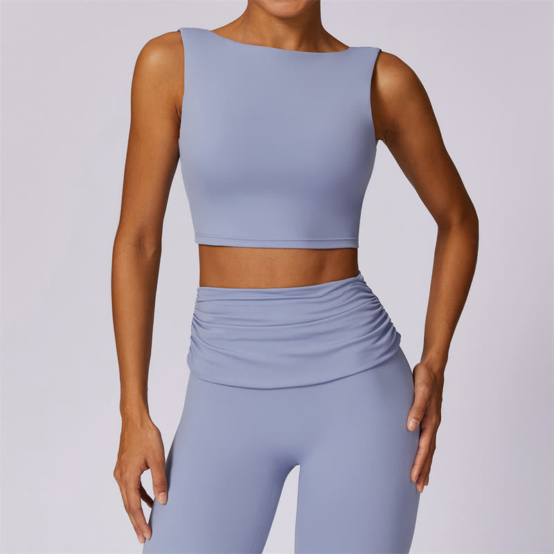 Buddha Stones Mouwloos tanktop met open rug en bandjes, bh, flared broek, sport, fitness, yoga - Lichtstaalblauw - Bovenkant - US8-10, UK/AU12-14, EU40-42 (XL) - image 1