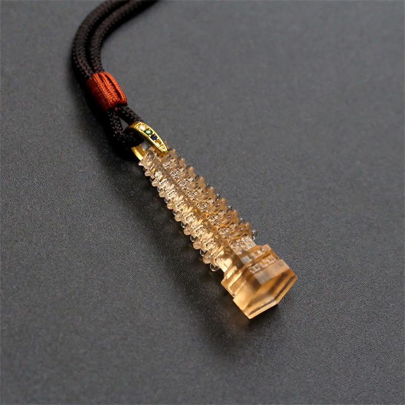 Buddha Stones Ketting van de oude pagode van Liuli - Amber ( Lengte van de Ketting : 45 cm) - image 3