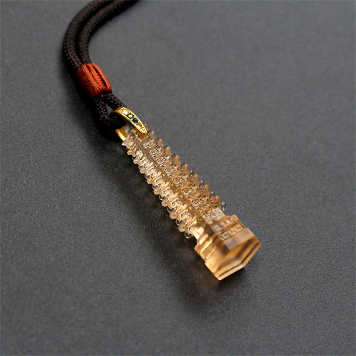 Buddha Stones Ketting van de oude pagode van Liuli - Amber ( Lengte van de Ketting : 45 cm) - image 3