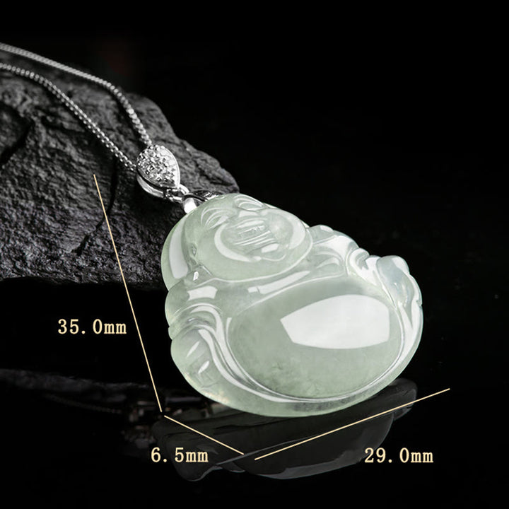 Buddha Stones Natuurlijke jade lachende Boeddha welvaart overvloed ketting Ketting van titaniumstaal - image 9