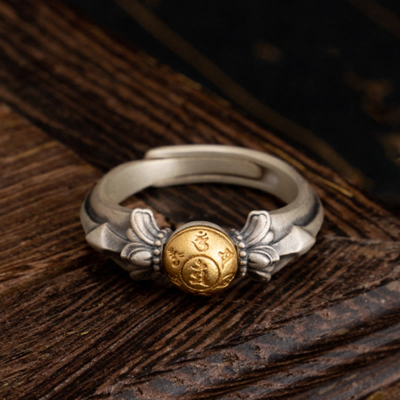 Buddha Stones Verstelbare Ring van 925 sterling zilver met Manjusri Mantra Om Mani Padme Hum Vrede - Verstelbaar - image 0