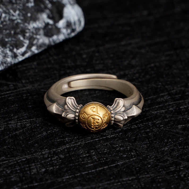 Buddha Stones Verstelbare Ring van 925 sterling zilver met Manjusri Mantra Om Mani Padme Hum Vrede - image 1