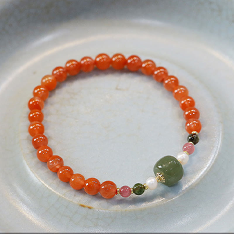 Buddha Stones Armband met kralen van natuurlijke rode agaat Hetian jade voor zelfvertrouwen en rust. - image 2