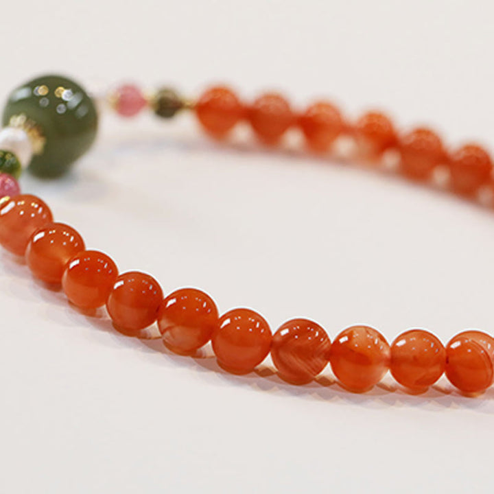 Buddha Stones Armband met kralen van natuurlijke rode agaat Hetian jade voor zelfvertrouwen en rust. - image 5
