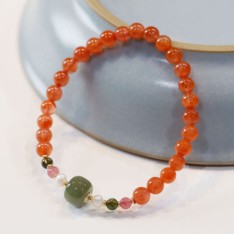 Buddha Stones Armband met kralen van natuurlijke rode agaat Hetian jade voor zelfvertrouwen en rust. - image 1