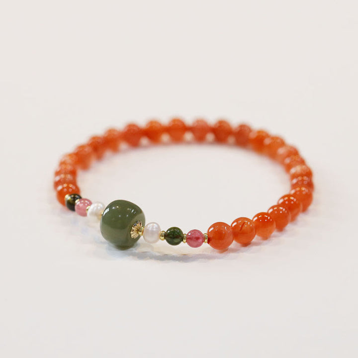 Buddha Stones Armband met kralen van natuurlijke rode agaat Hetian jade voor zelfvertrouwen en rust. - image 4