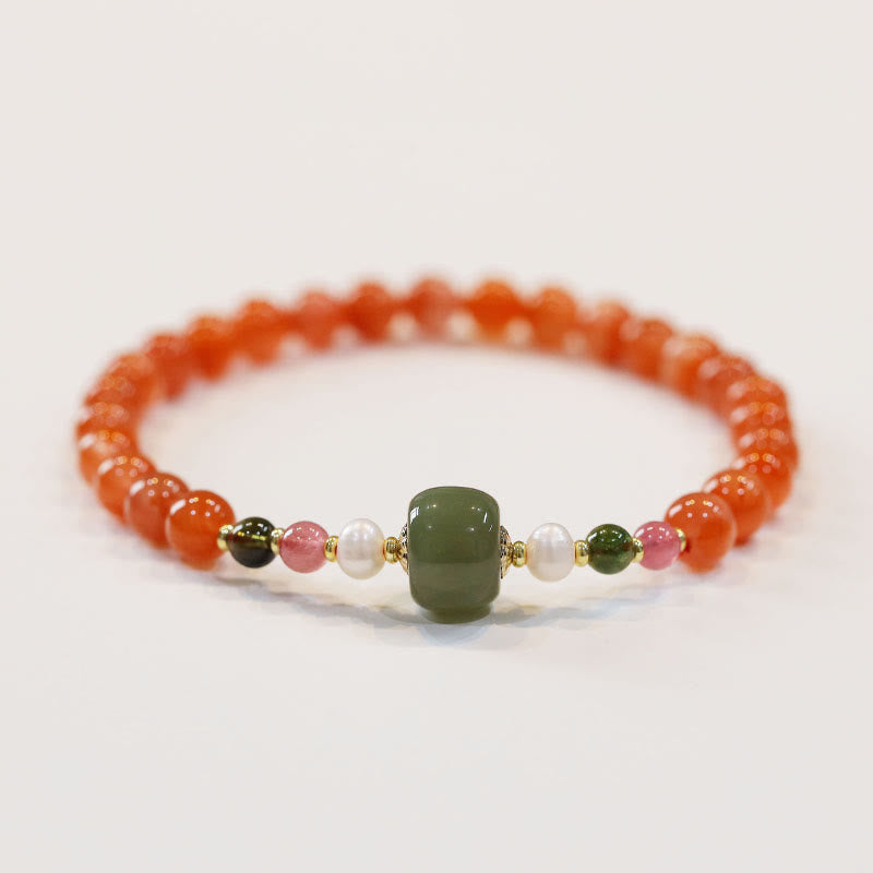 Buddha Stones Armband met kralen van natuurlijke rode agaat Hetian jade voor zelfvertrouwen en rust. - image 3