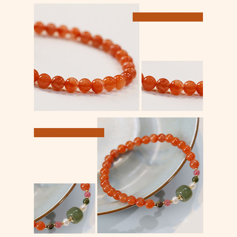 Buddha Stones Armband met kralen van natuurlijke rode agaat Hetian jade voor zelfvertrouwen en rust. - image 6