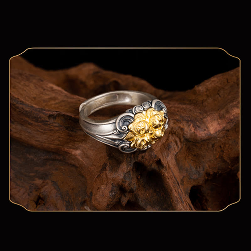 Buddha Stones Verstelbare Ring met Tibetaanse schedelbescherming van 925 sterling zilver - image 5