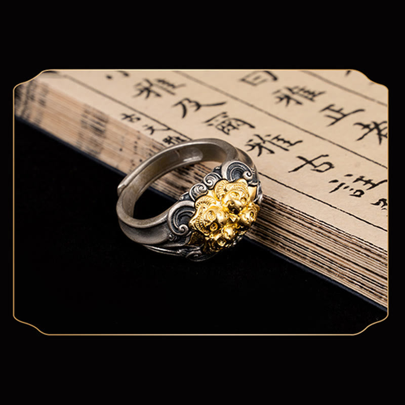Buddha Stones Verstelbare Ring met Tibetaanse schedelbescherming van 925 sterling zilver - image 6