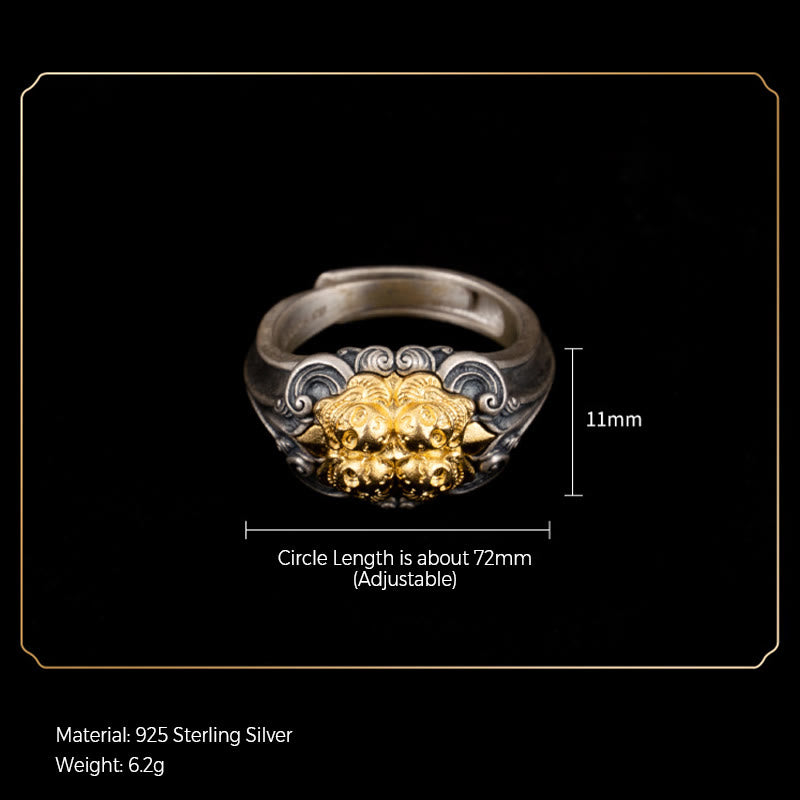 Buddha Stones Verstelbare Ring met Tibetaanse schedelbescherming van 925 sterling zilver - image 7