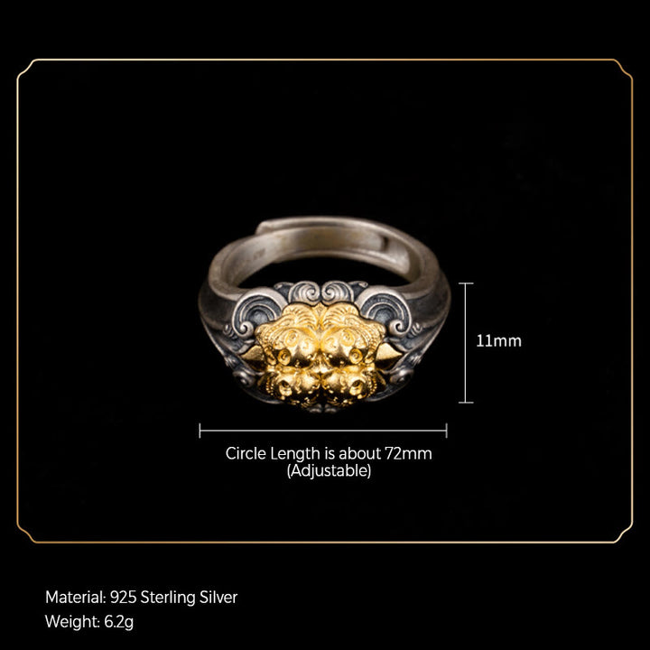 Buddha Stones Verstelbare Ring met Tibetaanse schedelbescherming van 925 sterling zilver - image 7