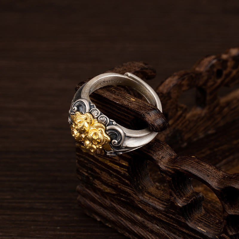 Buddha Stones Verstelbare Ring met Tibetaanse schedelbescherming van 925 sterling zilver - image 3