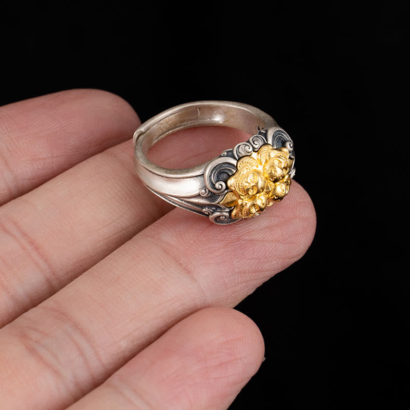 Buddha Stones Verstelbare Ring met Tibetaanse schedelbescherming van 925 sterling zilver - image 4