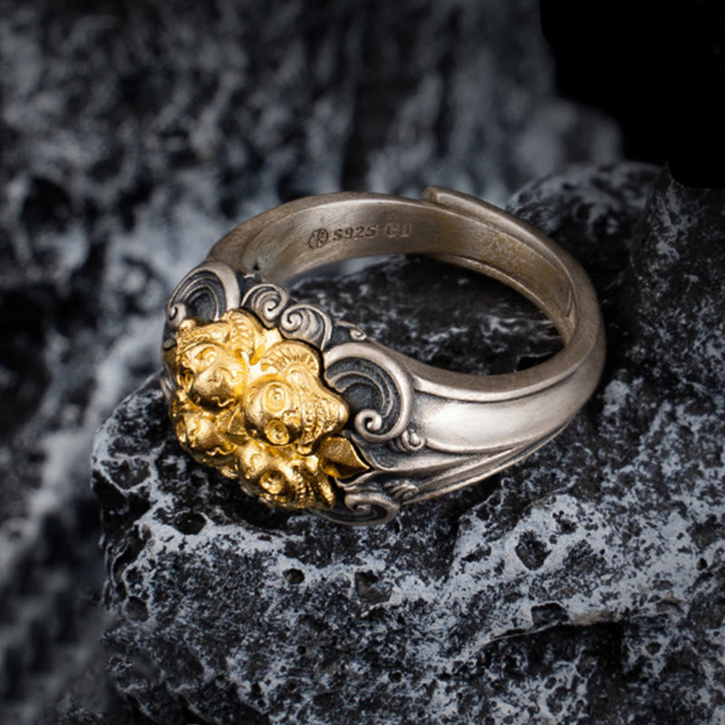 Buddha Stones Verstelbare Ring met Tibetaanse schedelbescherming van 925 sterling zilver - image 1