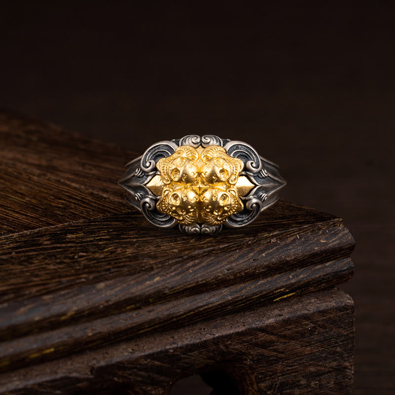 Buddha Stones Verstelbare Ring met Tibetaanse schedelbescherming van 925 sterling zilver - image 0