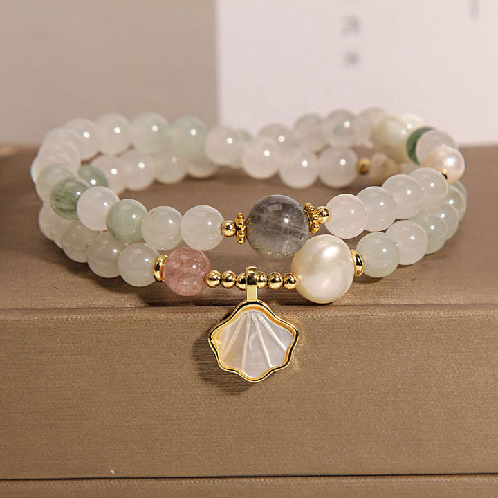 Buddha Stones Dubbellaagse Armband van jadeschelp - Armband met hanger van jadeschelp (Polsomtrek: 14-15 cm) - image 0