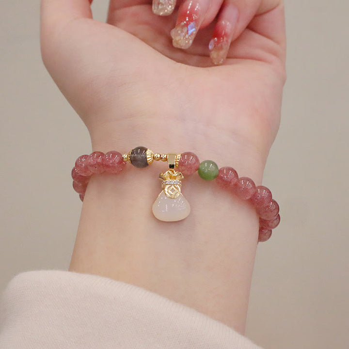 Buddha Stones Natuurlijke aardbeikwarts jade vredesgesp portemonnee Portemonnee Armband - image 2