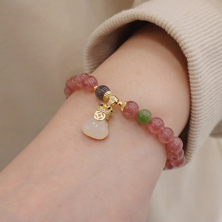 Buddha Stones Natuurlijke aardbeikwarts jade vredesgesp portemonnee Portemonnee Armband - image 3