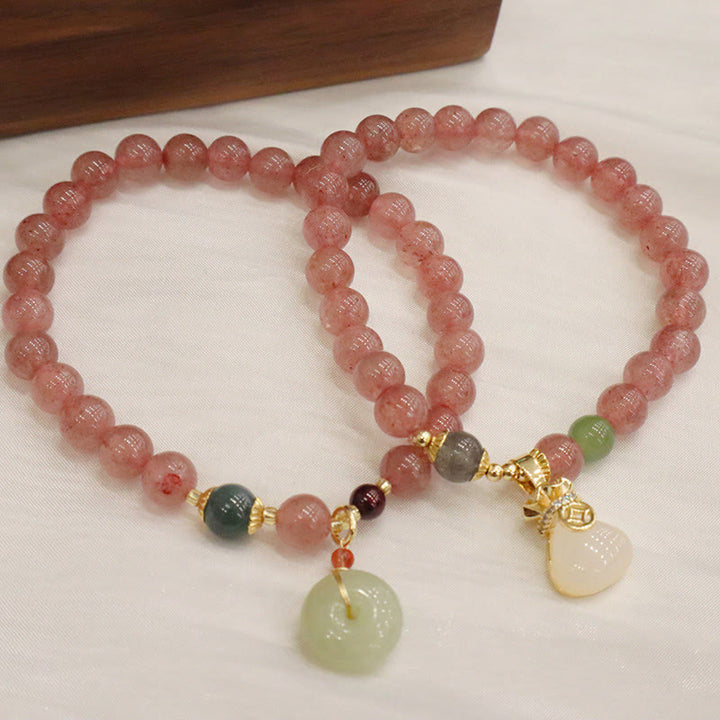 Buddha Stones Natuurlijke aardbeikwarts jade vredesgesp portemonnee Portemonnee Armband - image 0