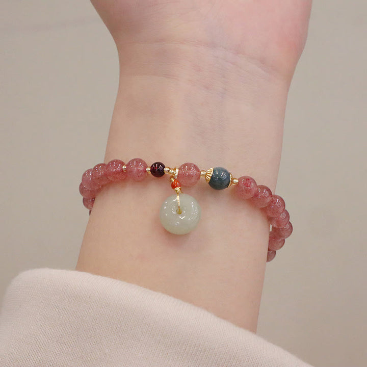Buddha Stones Natuurlijke aardbeikwarts jade vredesgesp portemonnee Portemonnee Armband - image 7