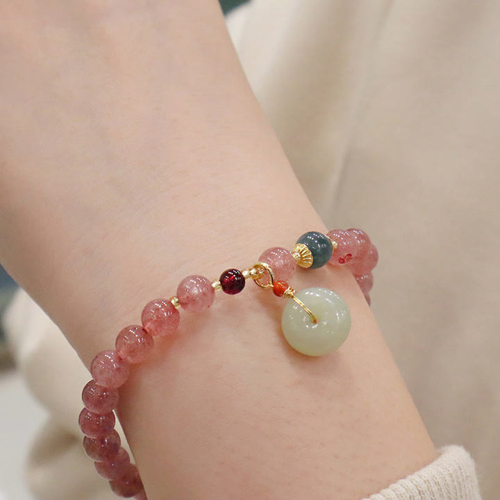 Buddha Stones Natuurlijke aardbeikwarts jade vredesgesp portemonnee Portemonnee Armband - image 9