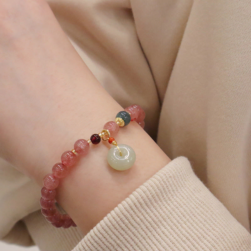Buddha Stones Natuurlijke aardbeikwarts jade vredesgesp portemonnee Portemonnee Armband - image 8