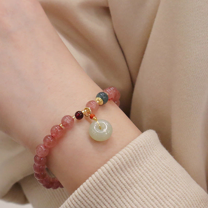 Buddha Stones Natuurlijke aardbeikwarts jade vredesgesp portemonnee Portemonnee Armband - image 8