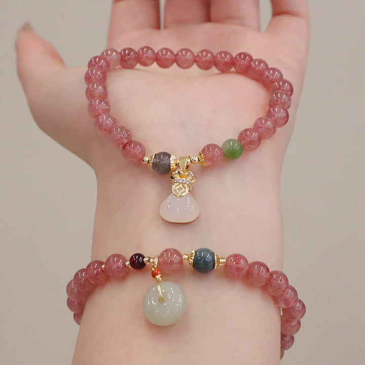 Buddha Stones Natuurlijke aardbeikwarts jade vredesgesp portemonnee Portemonnee Armband - image 4