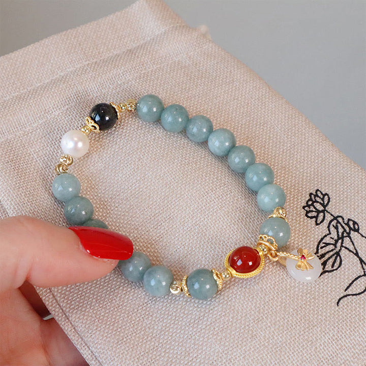 Buddha Stones Natuurlijke jade, rode agaat, parel, strik, Armband - image 9