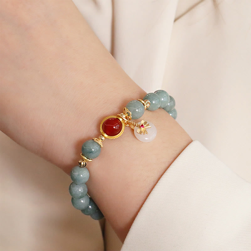 Buddha Stones Natuurlijke jade, rode agaat, parel, strik, Armband - image 5