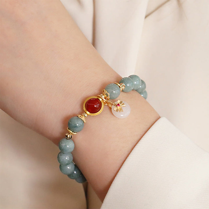 Buddha Stones Natuurlijke jade, rode agaat, parel, strik, Armband - image 5