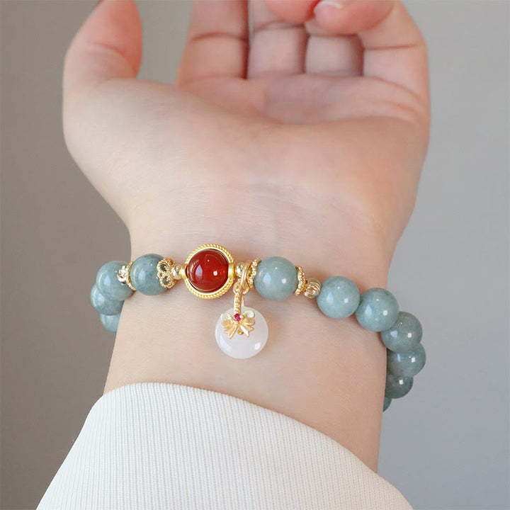 Buddha Stones Natuurlijke jade, rode agaat, parel, strik, Armband - image 4