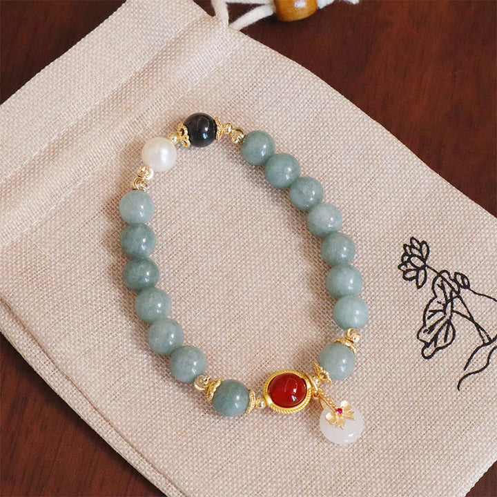 Buddha Stones Natuurlijke jade, rode agaat, parel, strik, Armband - image 1