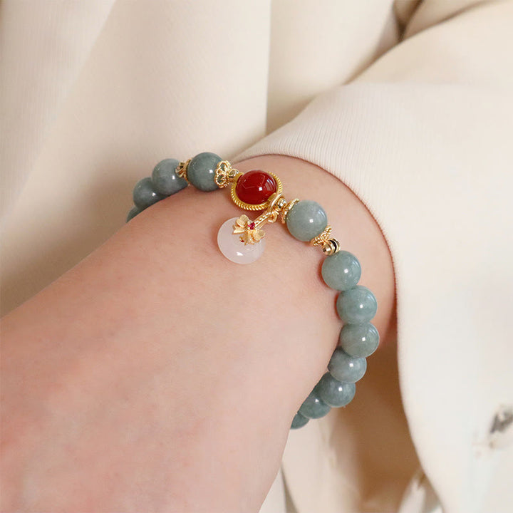 Buddha Stones Natuurlijke jade, rode agaat, parel, strik, Armband - image 2