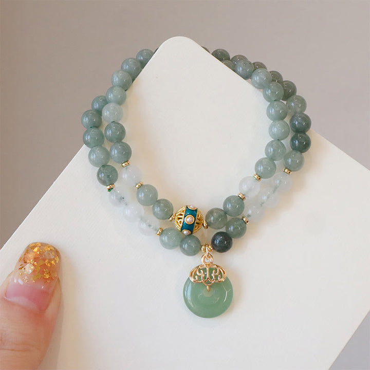 Buddha Stones Enkellaags jade vredesgesp Armband - Dubbellaagse jade Armband met vredesgesp (Polsomtrek: 14-15 cm) - image 6