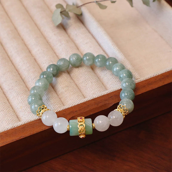 Buddha Stones Enkellaags jade vredesgesp Armband - Armband met enkele laag jade gelukskralen (Polsomtrek: 14-16 cm) - image 0