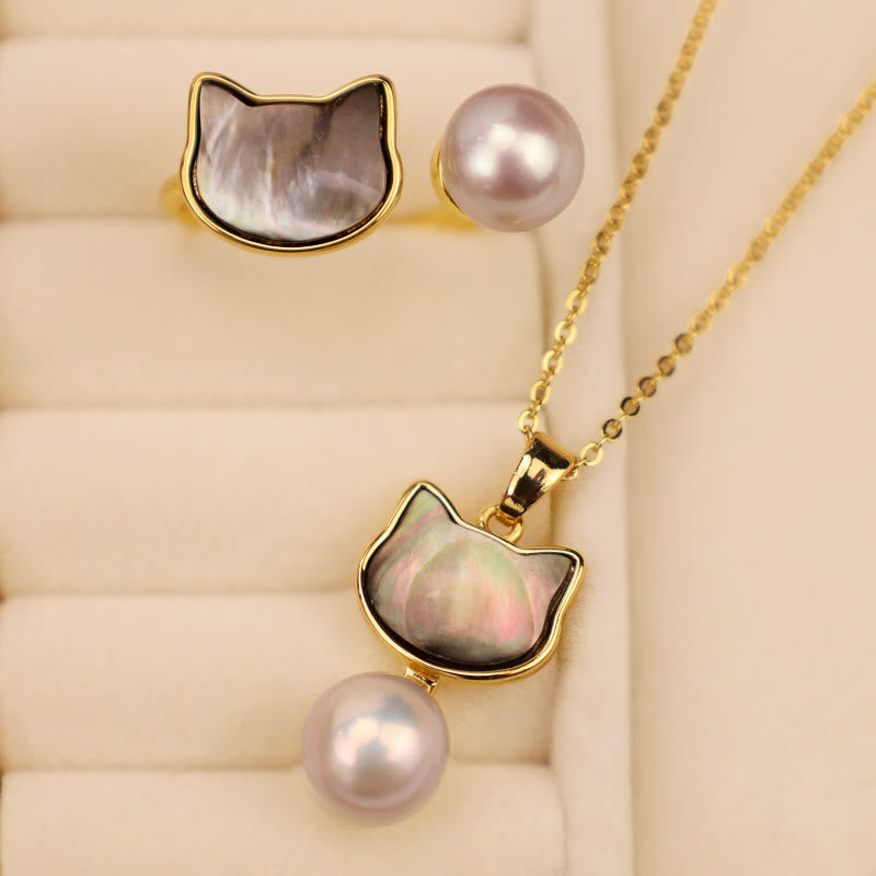 Buddha Stones Natuurlijke parel, koperen kat, helende Ketting, hanger, Oorbellen - image 0