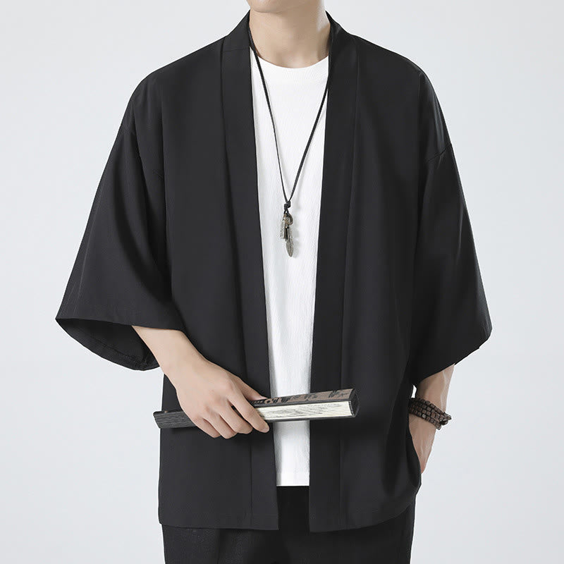 Buddha Stones Effenkleurige open jas/kimono voor heren - Zwart (alleen de jas) - US/UK/AU46, EU56 (5XL) - image 0
