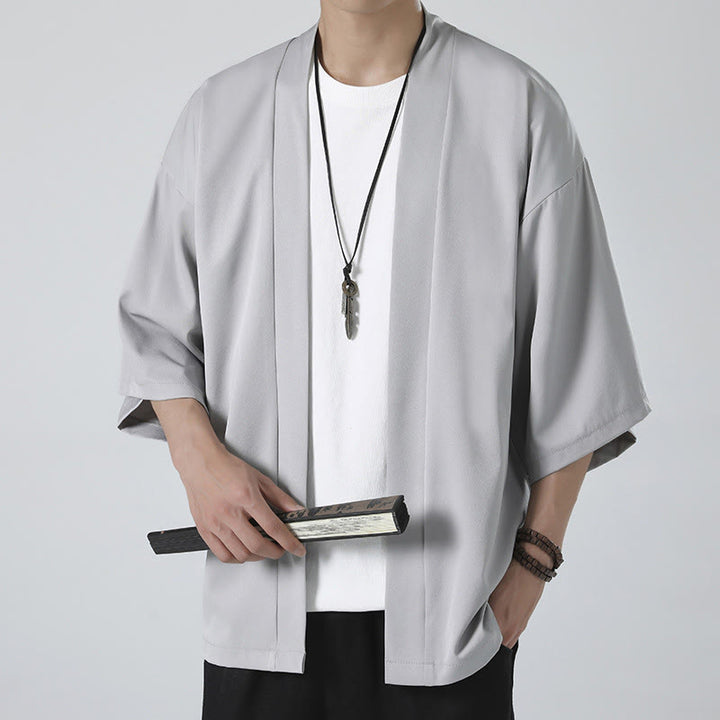 Buddha Stones Effenkleurige open jas/kimono voor heren - Grijs (alleen de jas) - US/UK/AU46, EU56 (5XL) - image 12