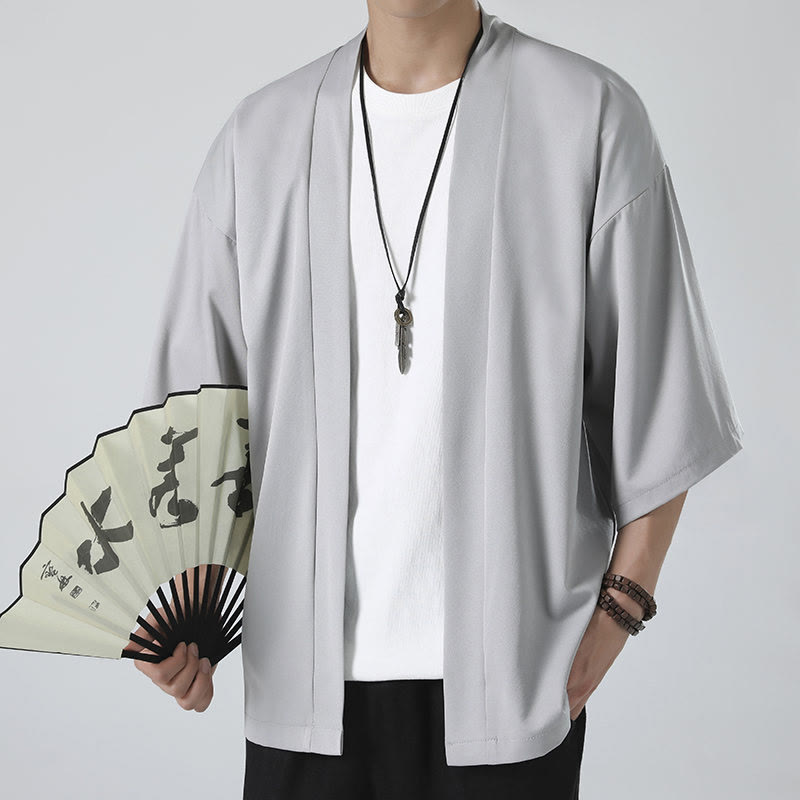 Buddha Stones Effenkleurige open jas/kimono voor heren - image 13