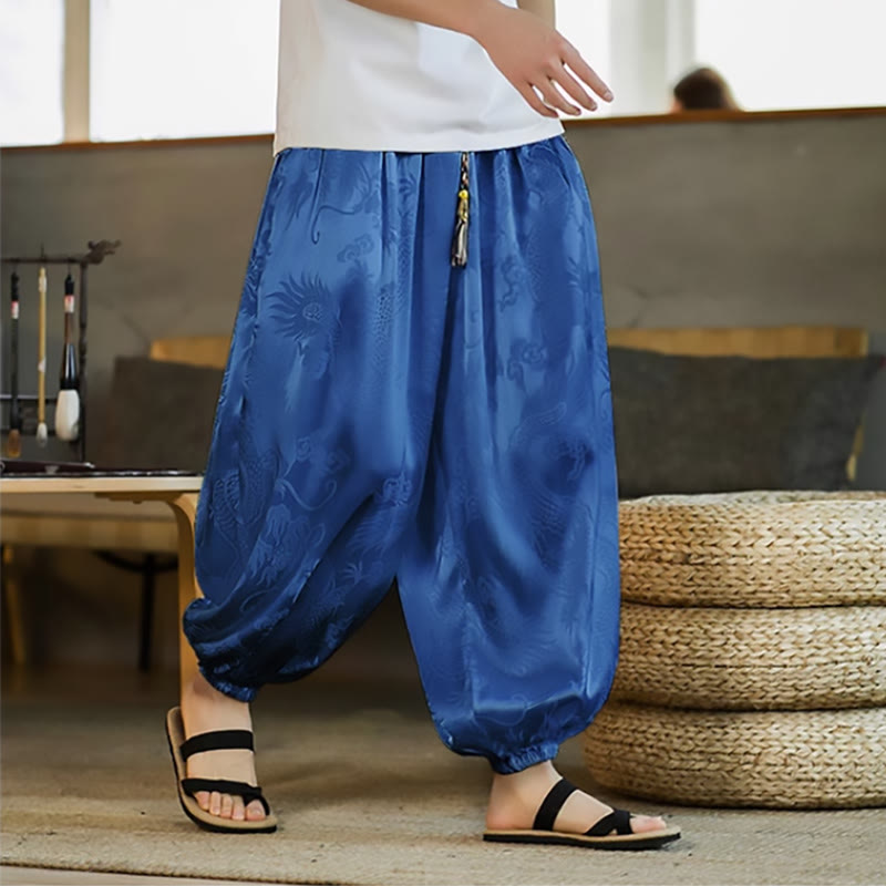 Buddha Stones Losse heren harembroek met drakenprint en Zakken - Blauw - US/UK/AU46, EU56 (5XL) - image 21