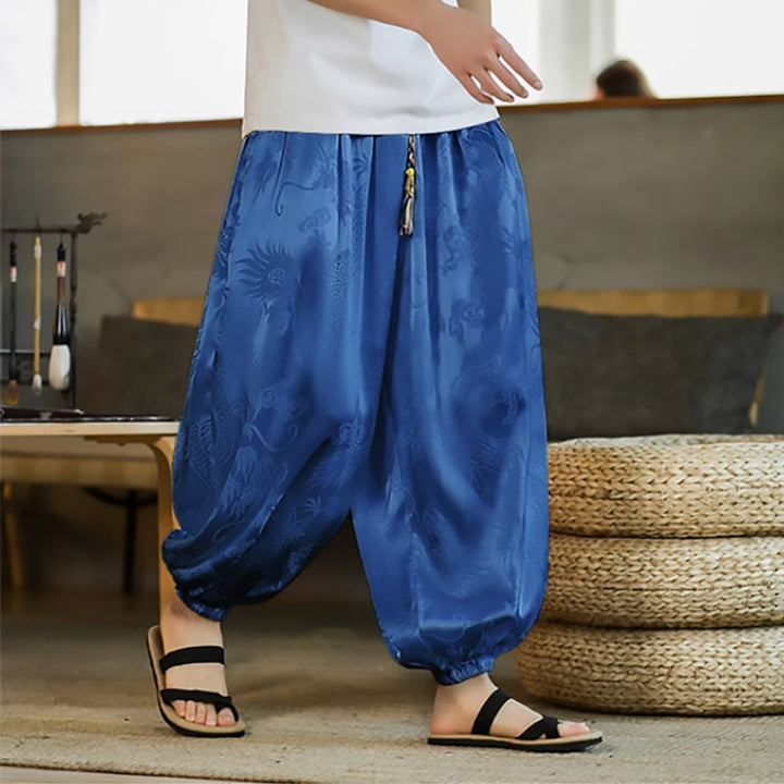 Buddha Stones Losse heren harembroek met drakenprint en Zakken - Blauw - US/UK/AU46, EU56 (5XL) - image 21
