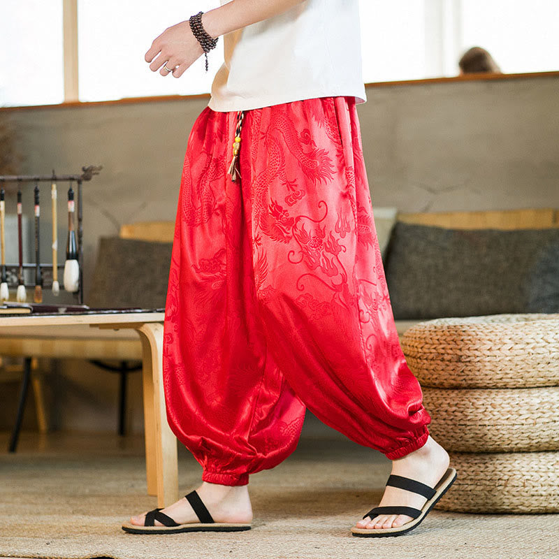 Buddha Stones Losse heren harembroek met drakenprint en Zakken - Rood - US/UK/AU46, EU56 (5XL) - image 18