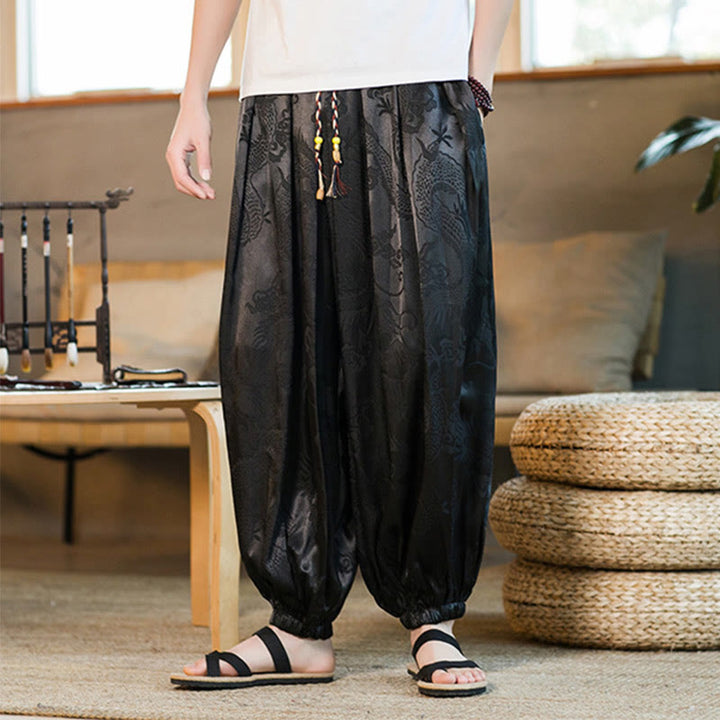 Buddha Stones Losse heren harembroek met drakenprint en Zakken - image 2